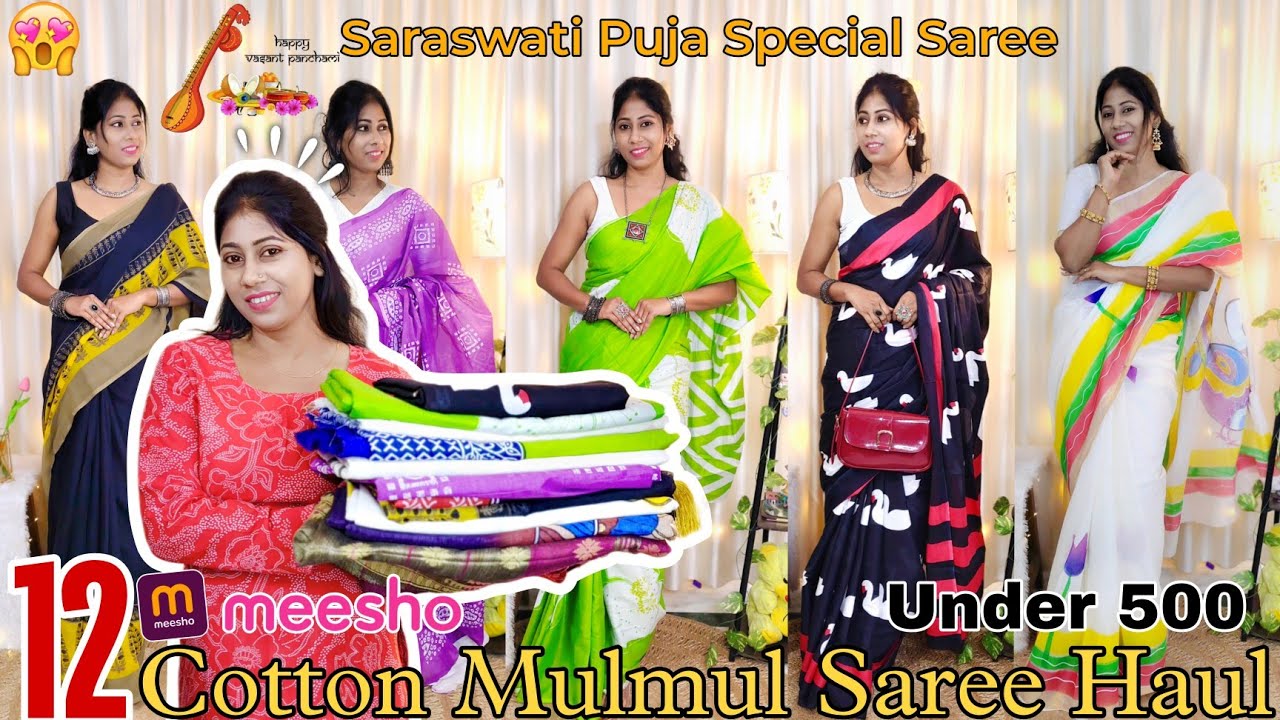MEESHO HUGE *COTTON MULMUL*SAREE HAUL🌷 Sarswati Puja Special Saree /Meesho Saree Haul / MEESHO HAUL
