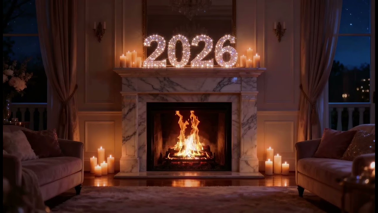 2026 cozy fireplace New Year&rsquo;s ambience🩷relaxing fire sounds NYE background wallpaper