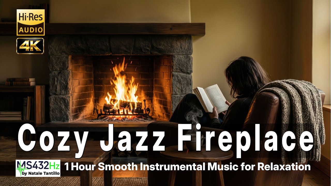 Cozy Jazz Fireplace - 1 Hour Smooth Instrumental Music for Relaxation, Study & Sleep 4K Hi-Res 432Hz
