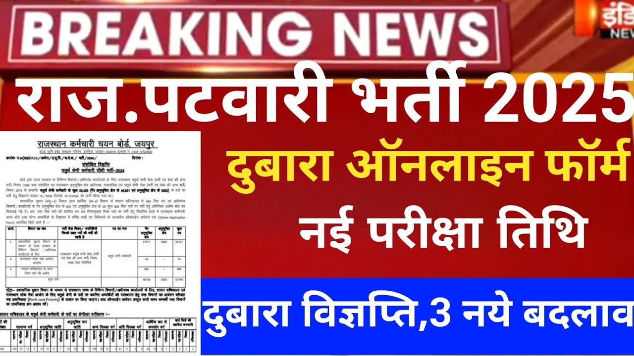 Rajasthan patwar exam postponed/Raj.patwar online form2025/RSSB patwari exam date/patwar latest news