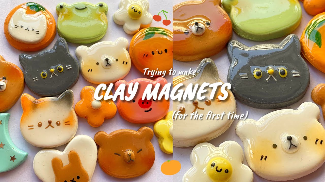 🌷Making Air Dry Clay magnets for the very first time / Relaxing clay process video 🍀