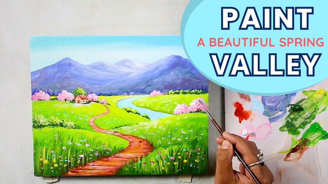 Easy Spring Landscape Acrylic Painting | Path, River & Flowers for Beginners