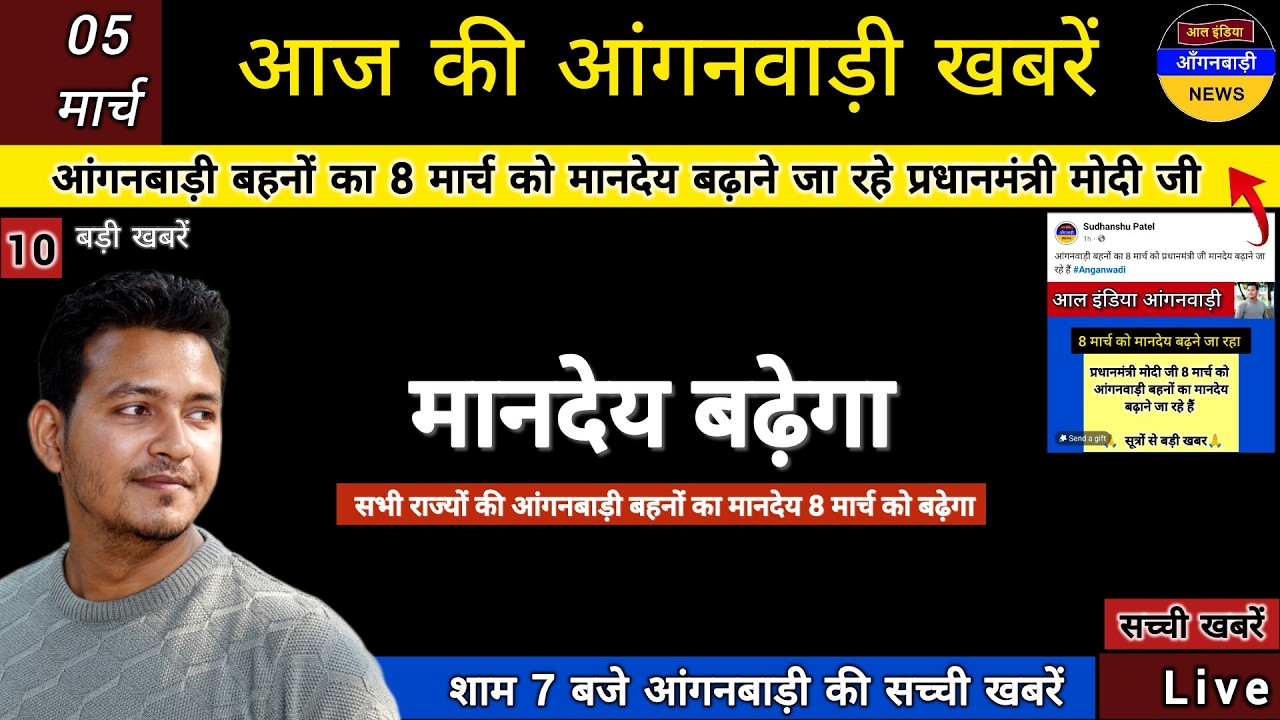 आंगनबाड़ी बहनों का 8 मार्च को मानदेय बढ़ाने जा रहे प्रधानमंत्री मोदी जी / आज शाम की आंगनबाड़ी खबरें