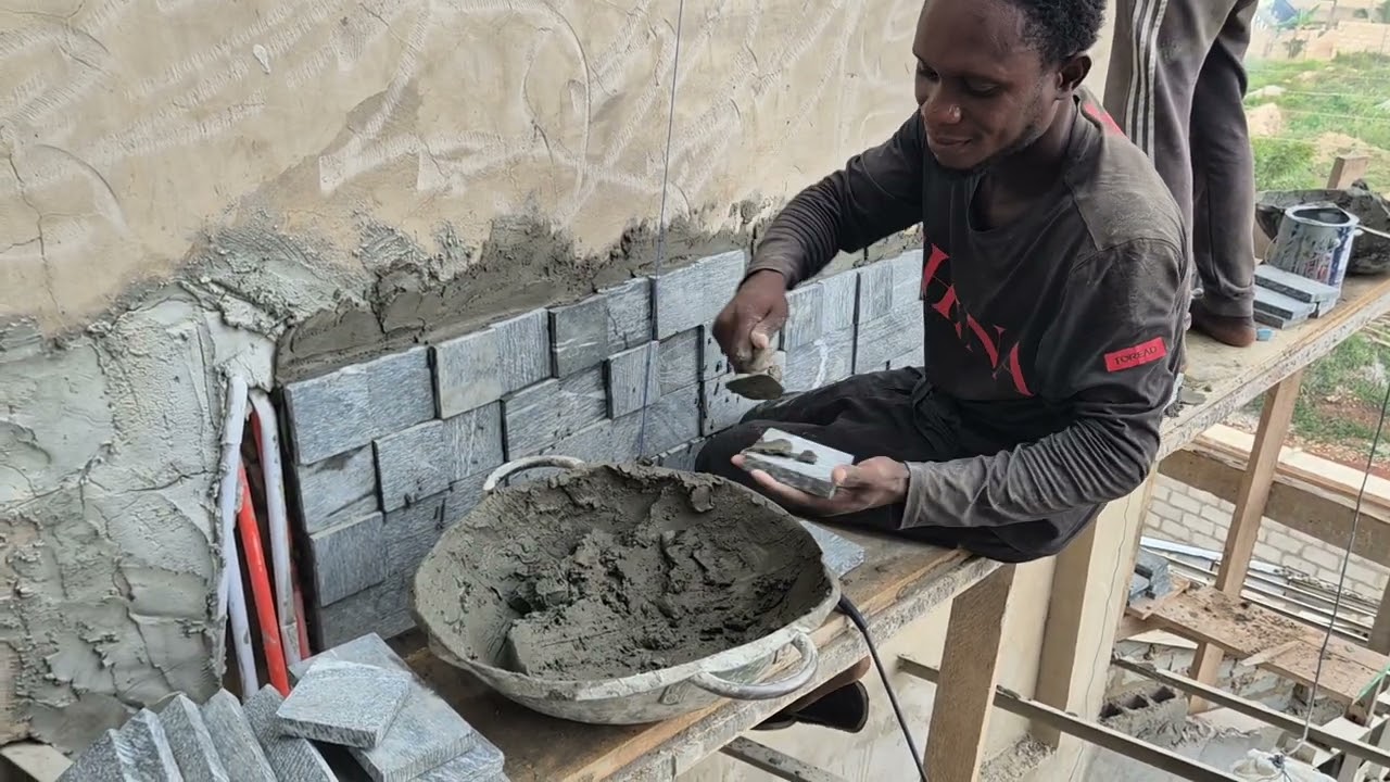Wall tiling tutorial step by step || wall Installation practice || learn how to fix natural stone 