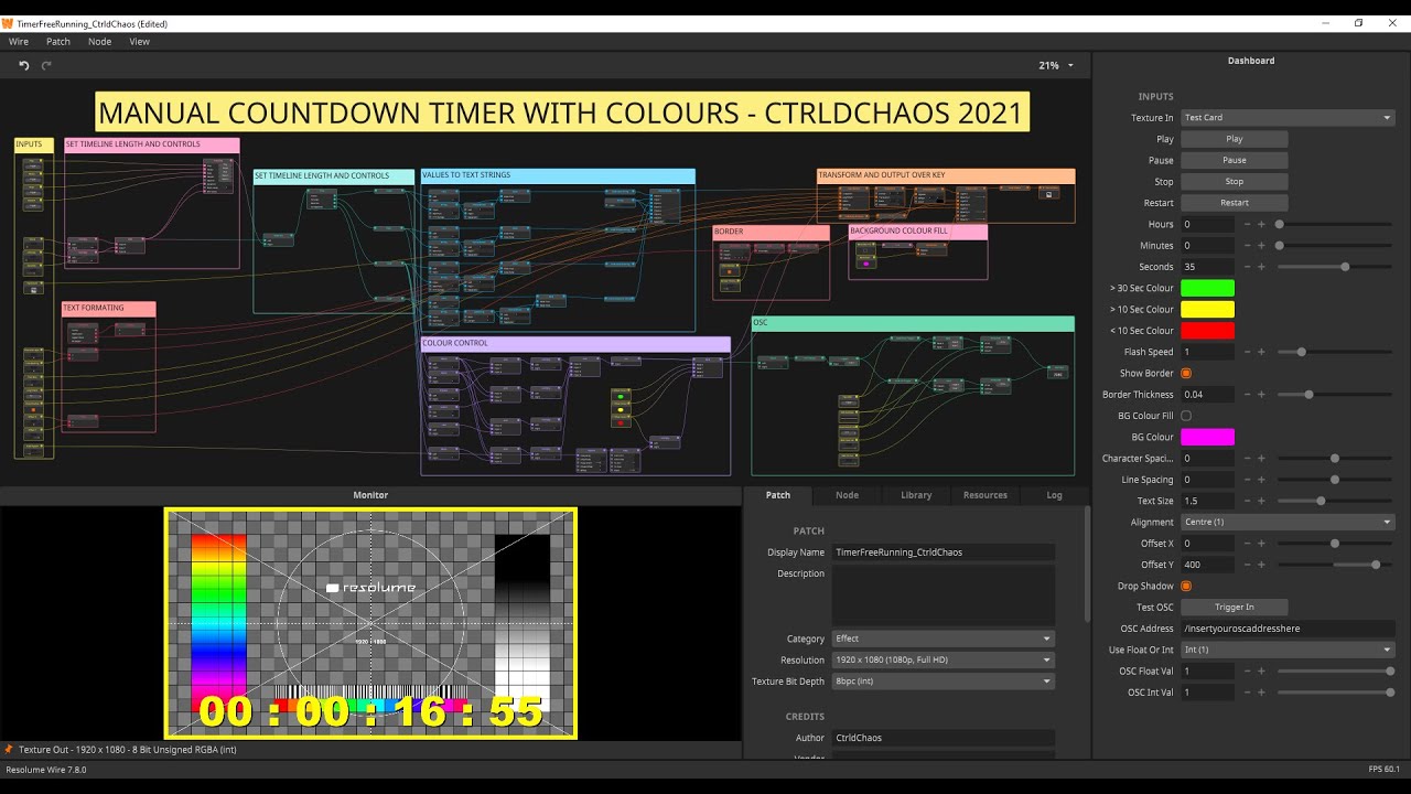 Resolume Wire - Manual Countdown Timer with Colours and borders - File download link in description.