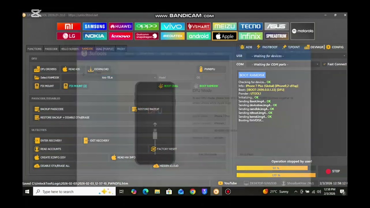 Iphone 7 plus IOS 15.8.5 Icloud Bypass With Unlocktool
