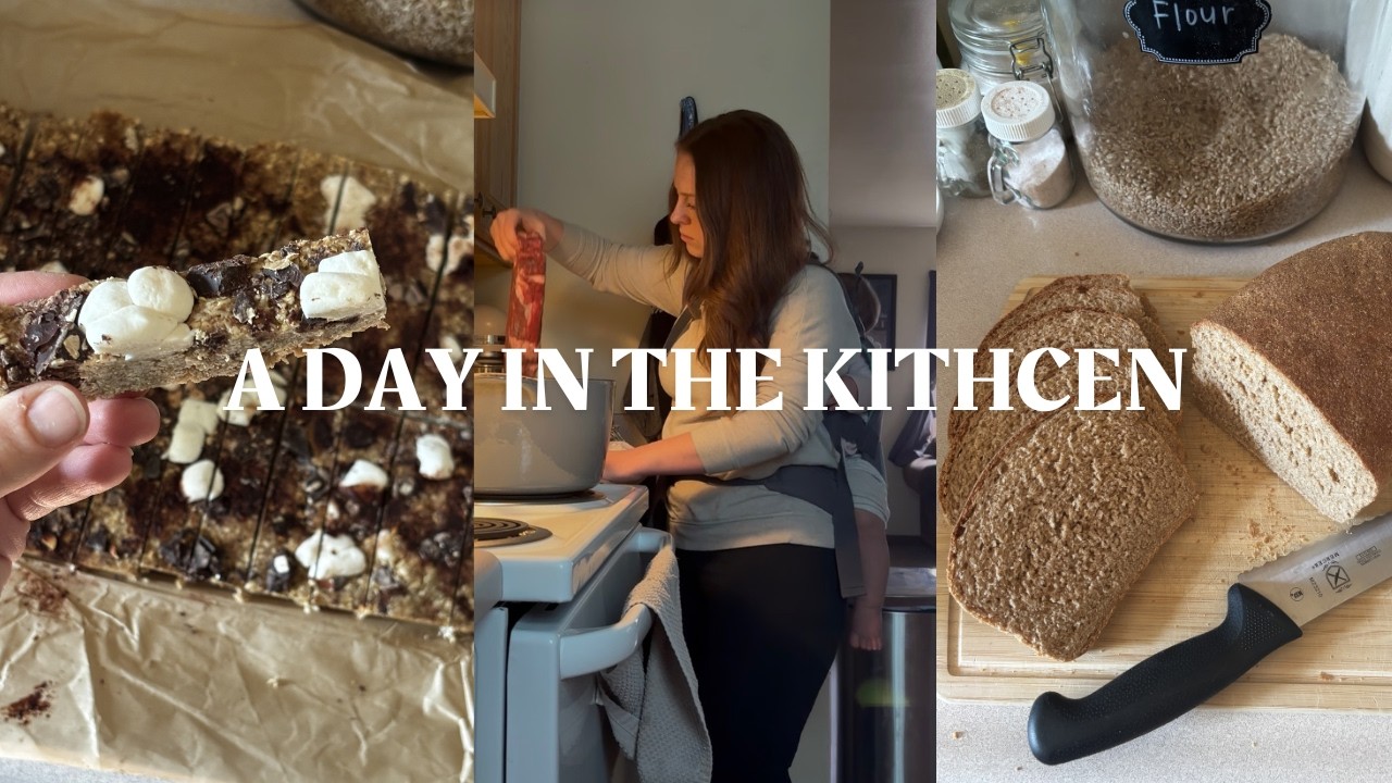 Preparing some food on a rainy day | sourdough discard bread, smores granola bars, roast, etc.
