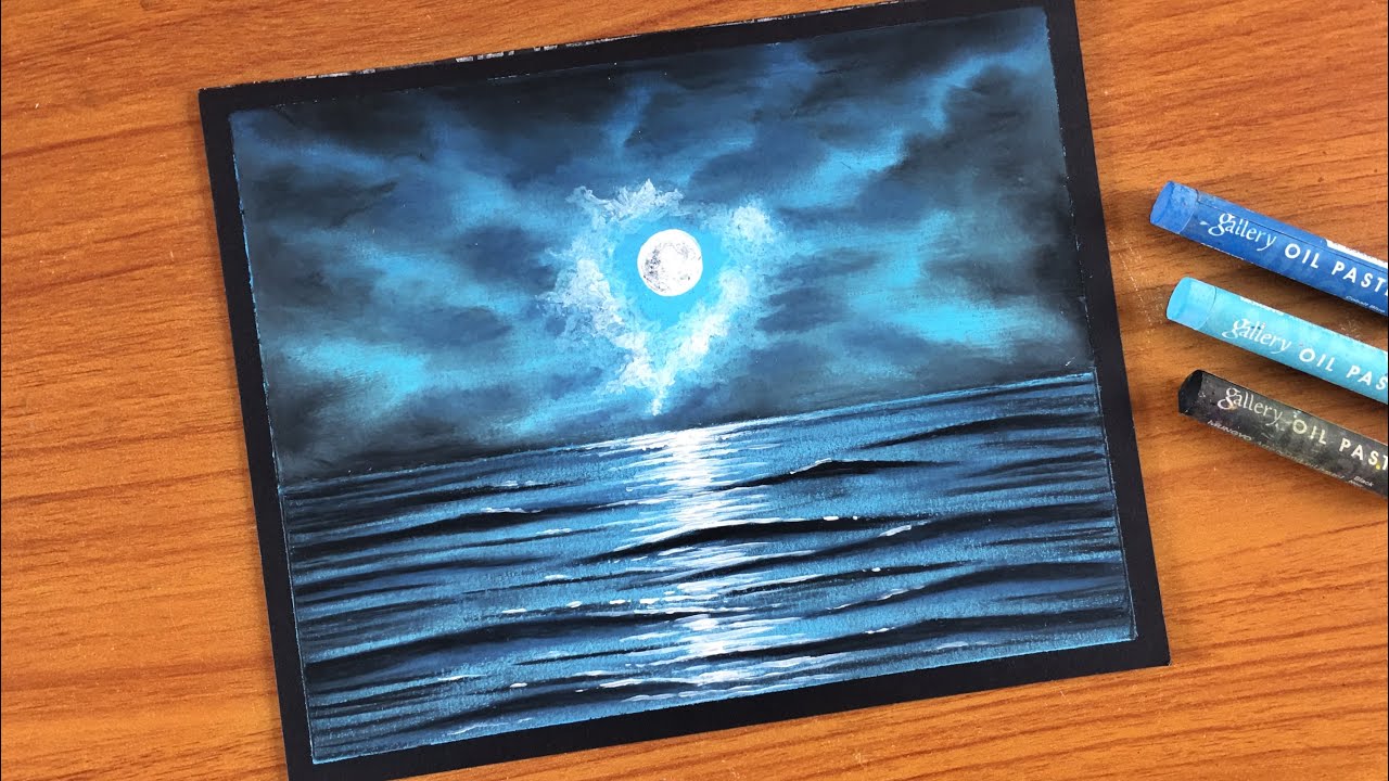 Easy Oil Pastel Night Sky Scenery Painting for beginners | Oil Pastel Drawing on Black Paper