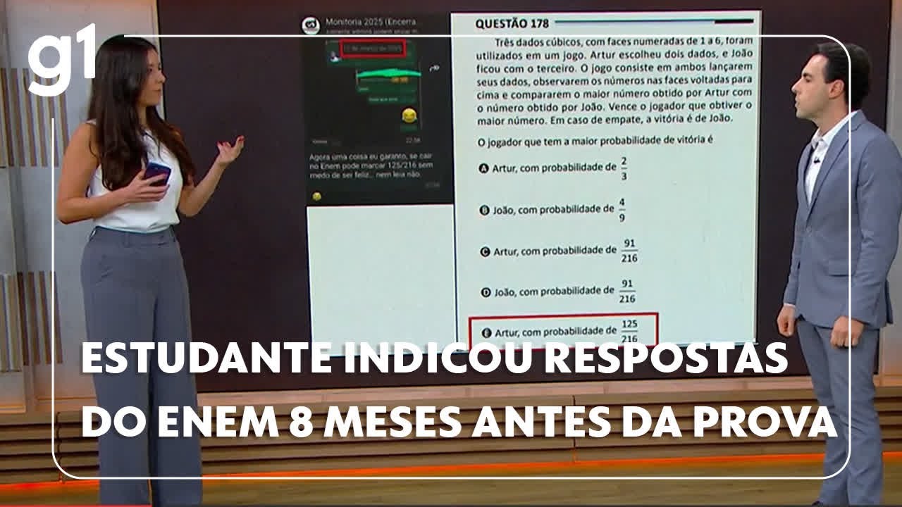 Estudante indicou respostas do Enem 8 meses antes da prova