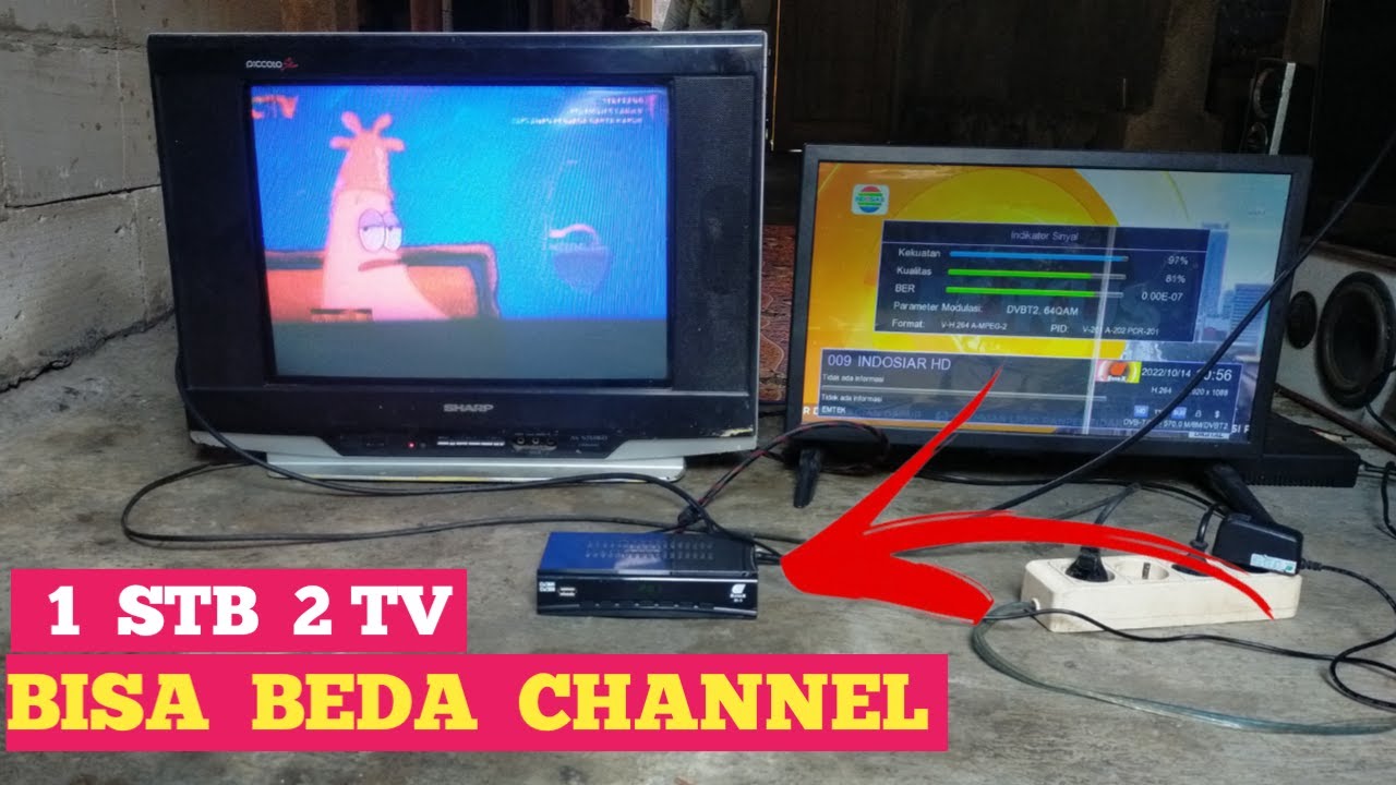 CARA PASANG STB UNTUK 2 TV DENGAN SIARAN BERBEDA || 1 SET TOP BOX 2 TV BERBEDA CHANNEL