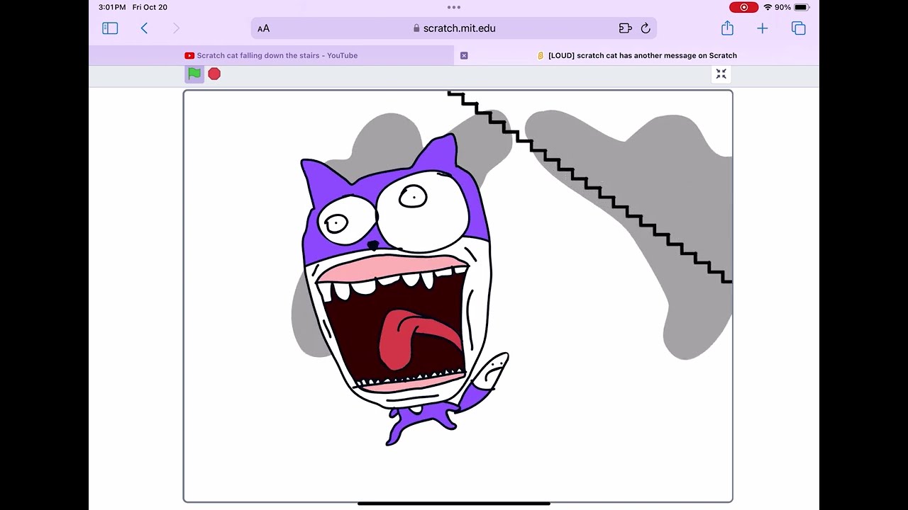 Purple Scratch cat got taken away by THE STAIRS