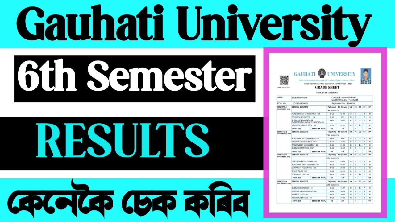 Gauhati University 6th Semester Results Check/GU final semester results 2022