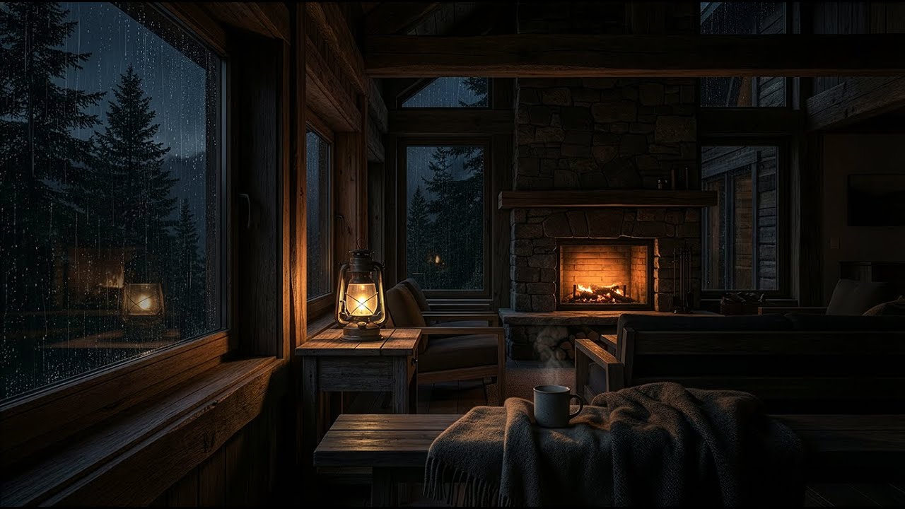 The Best Cozy Rain Ambience 3 Hours - Relaxing Rain & Fireplace Ambience 🍂⛈️