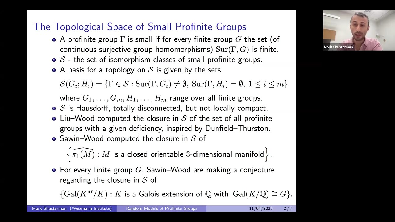 Mark Shusterman, Random models of profinite groups in arithmetic geometry and topology