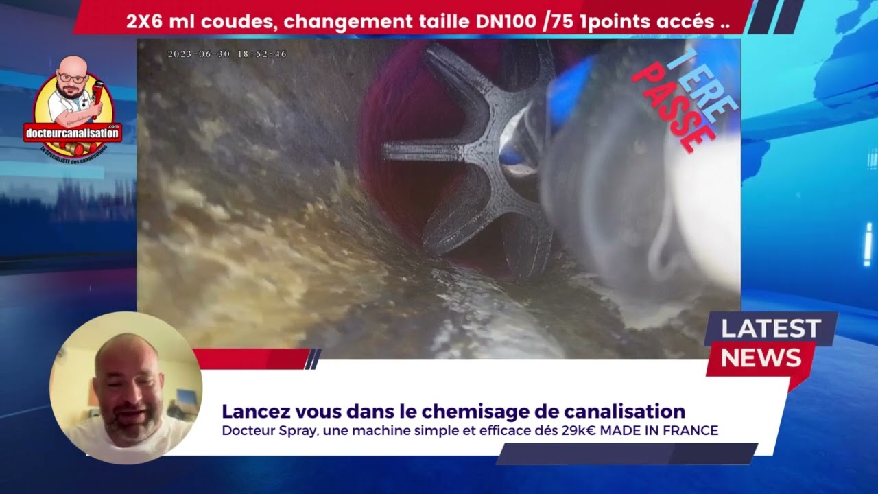 Chemisage d'une canalisation DN100 DN 75 horizontale dans le VAR