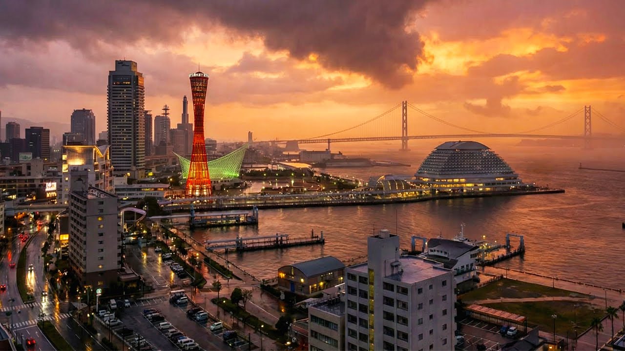 Kobe Japan Walking Tour 4K | Kobe City Walking Tour with Natural Sounds