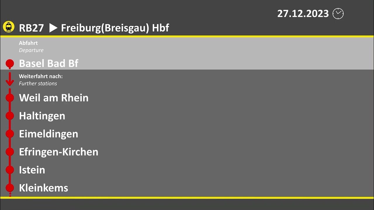 DB Regio Ansagen • RB 27 • Basel Bad Bf – Müllheim(Baden) – Bad Krozingen – Freiburg(Breisgau) Hbf