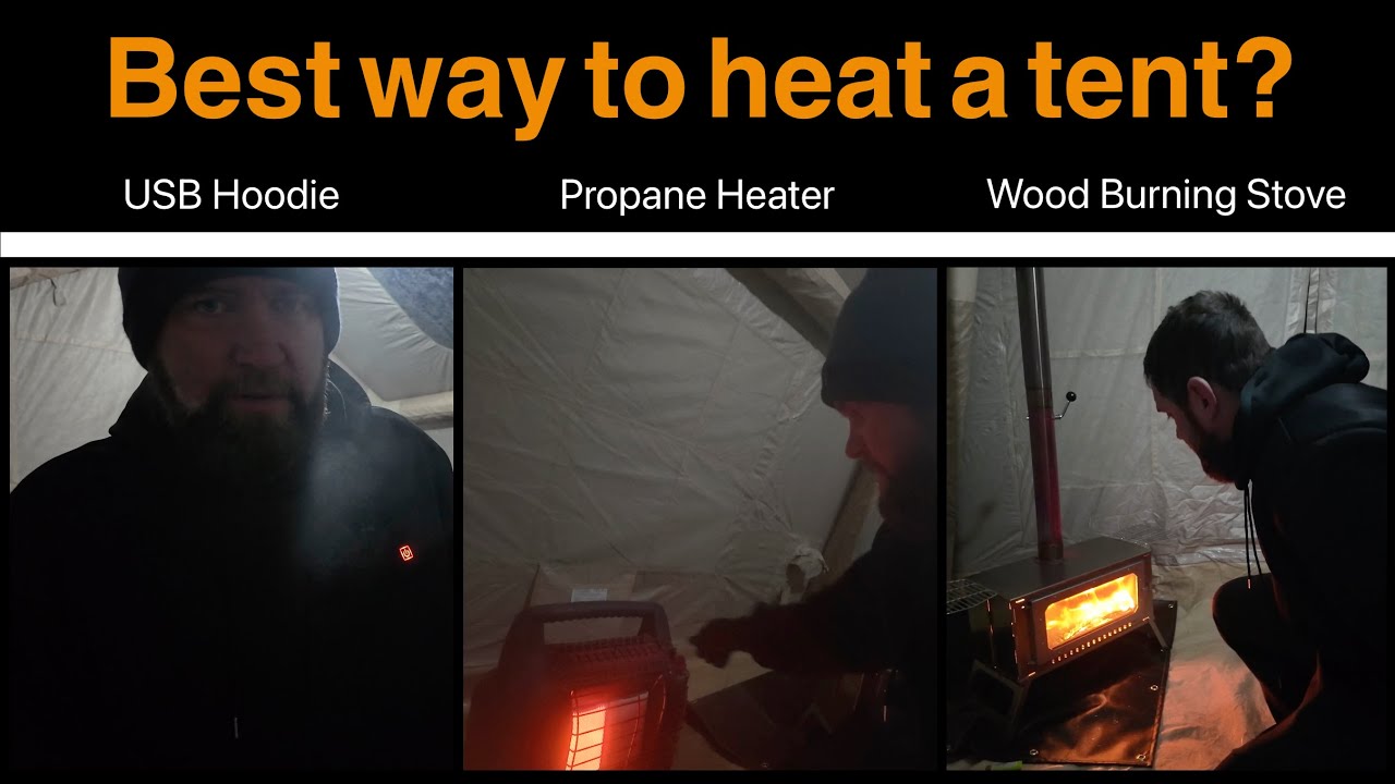 16°F Tent Heat Test 1 Hour Each: USB Heated Hoodie vs Mr  Heater Big Buddy vs Collapsible Wood Stove