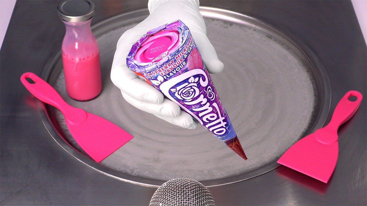 Cornetto Rose - Ice Cream Rolls | Ice Cream Cone with Raspberry Milkshake and Vanilla Flavour | ASMR