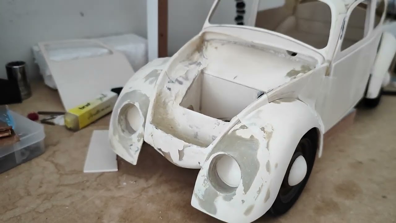 Fusca 65 miniatura - como fazer rodas e faróis