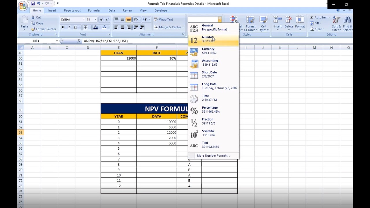 Class # 99 MS Excel 2007 Formula Tab_Financial_MDURATION_MIRR_NOMINAL_NPER_NPV Formulas