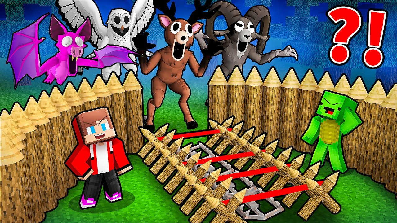 JJ and Mikey Security Base vs Monsters Battle in Minecraft - Maizen (99 Nights In The Forest)