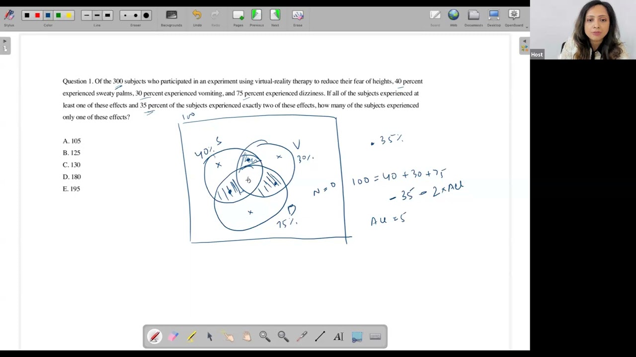 Overlapping Sets Official GMAT - Of the 300 subjects who participated in an experiment using virtual