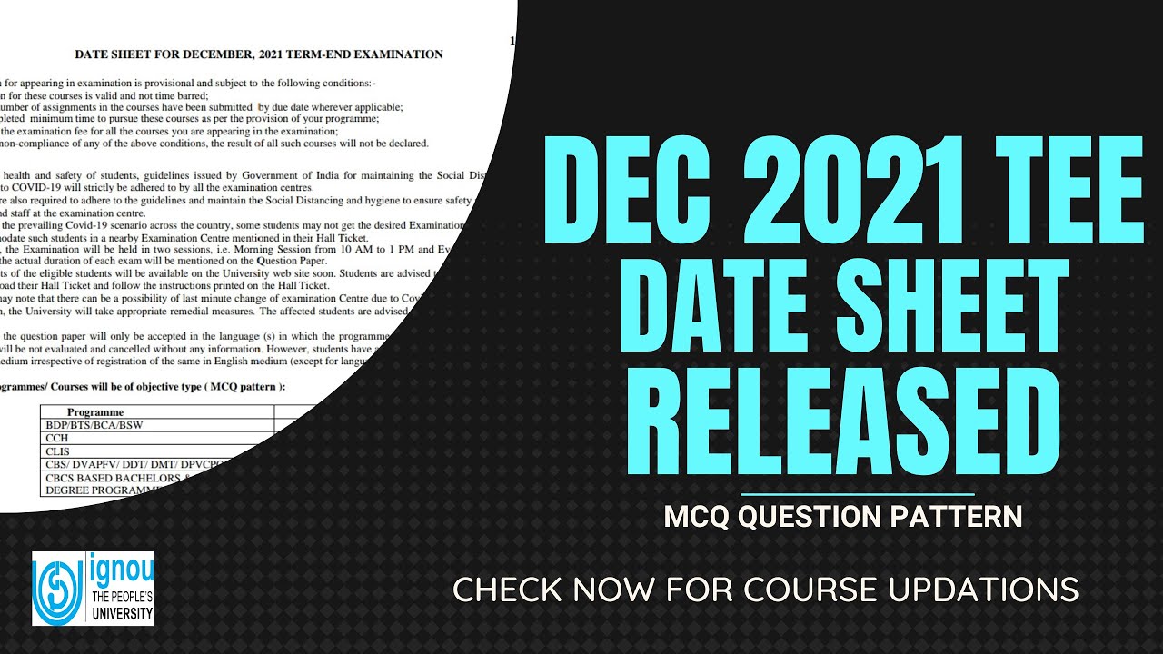 IGNOU Dec 2021 Date sheet | Updated | Exam pattern | latest