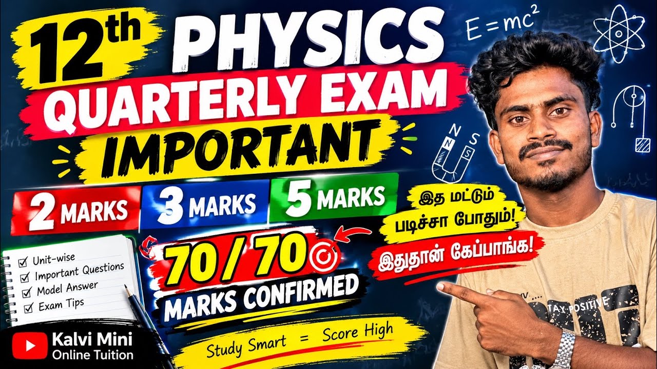 12th Physics Quarterly Important Questions 2026 | 12th Physics Important 2,3,5 Marks 2026 Quarterly