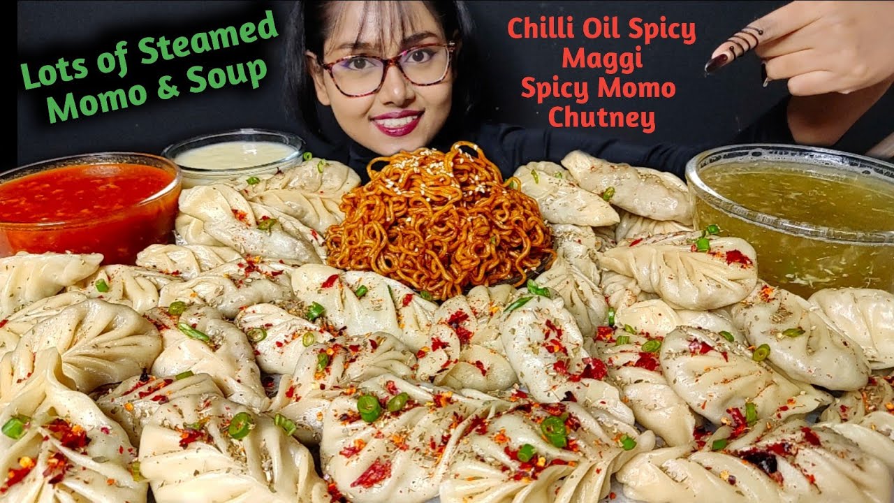 Eating Momo, Spicy Maggi | Dumplings Mukbang | Big Bites | ASMR Eating | Mukbang | Nepali Momo