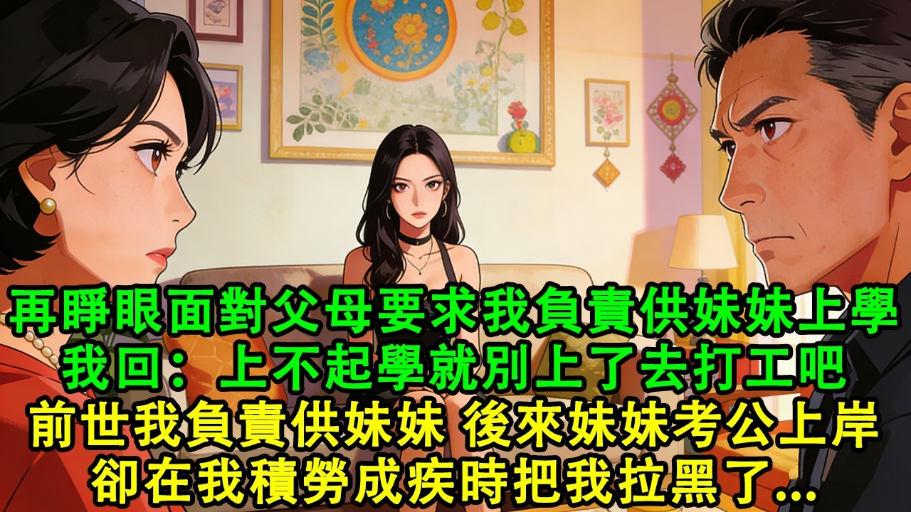 【完結爽文】前世弟弟妹妹同時考上大學，我負責供妹妹，後來妹妹考公上岸卻在我積勞成疾時把我拉黑了。妹妹：每月只給我1500，現在好意思找我嗎？再睜眼...#故事 #重生 #爽文 #情感 #小說 #完結