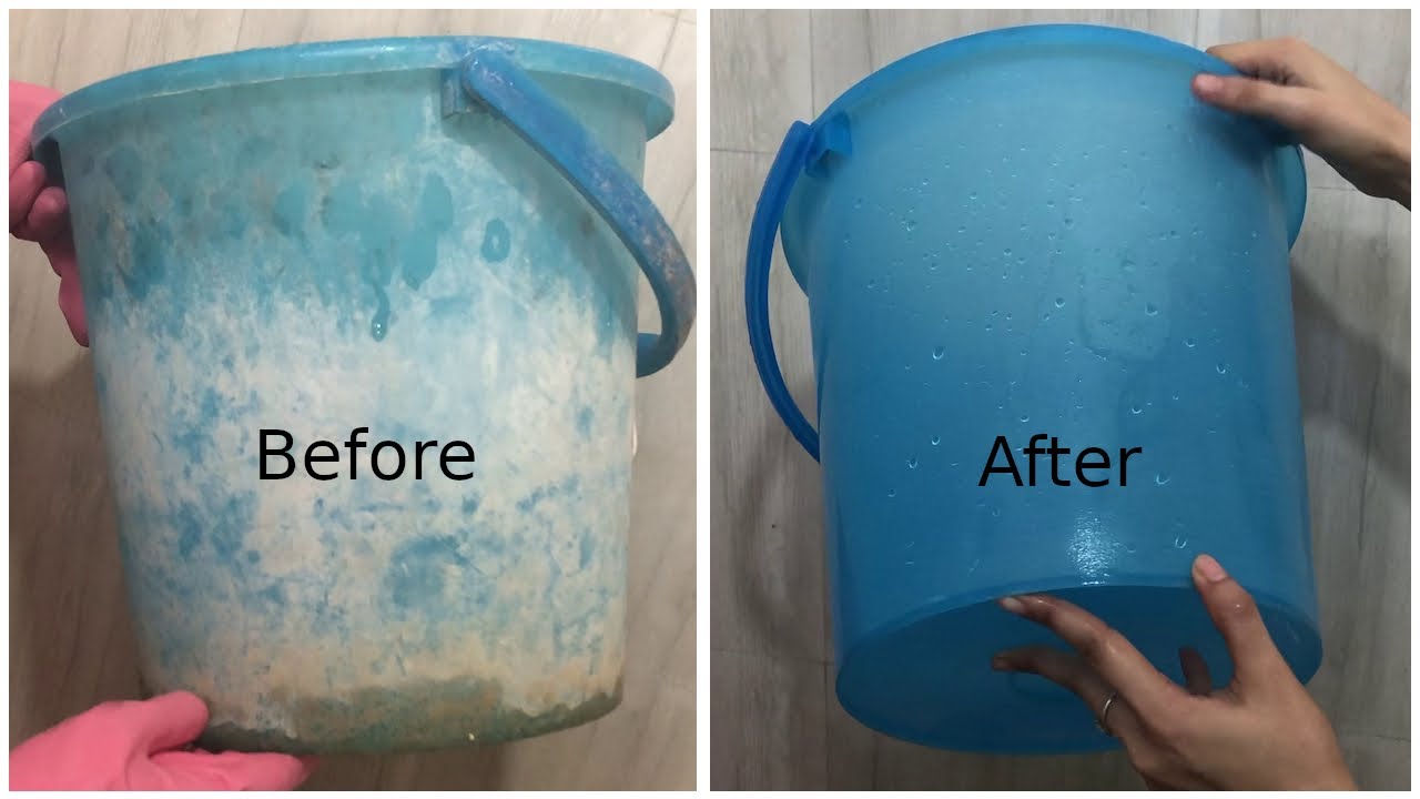 How to clean bucket | Removing tough lime scaling | Using Harpic | #plasticBucketCleaning