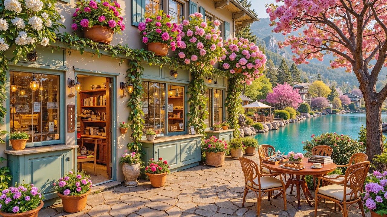 Relaxing Jazz Instrumental Music ☕ Cozy Spring Coffee Shop Ambience For Study, Work