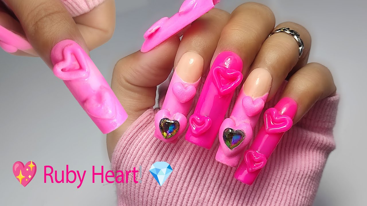 💎 Ruby Heart Nails Tutorial! 💖 Beginner-Friendly Step-by-Step!