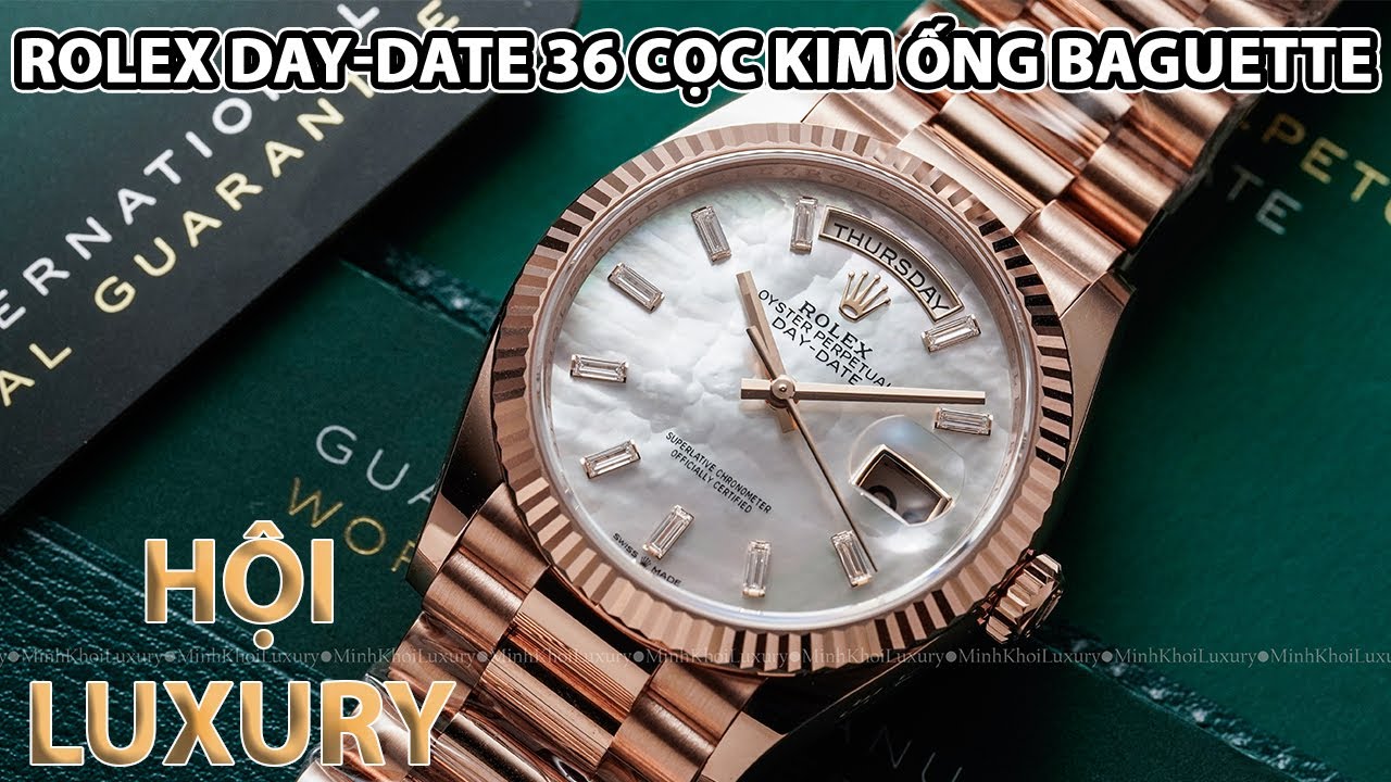 [ MẪU DAY-DATE 36 MỚI RA MẮT ] Review Rolex Day-Date 128235 MOP Dial - Cọc kim cương ống baguette
