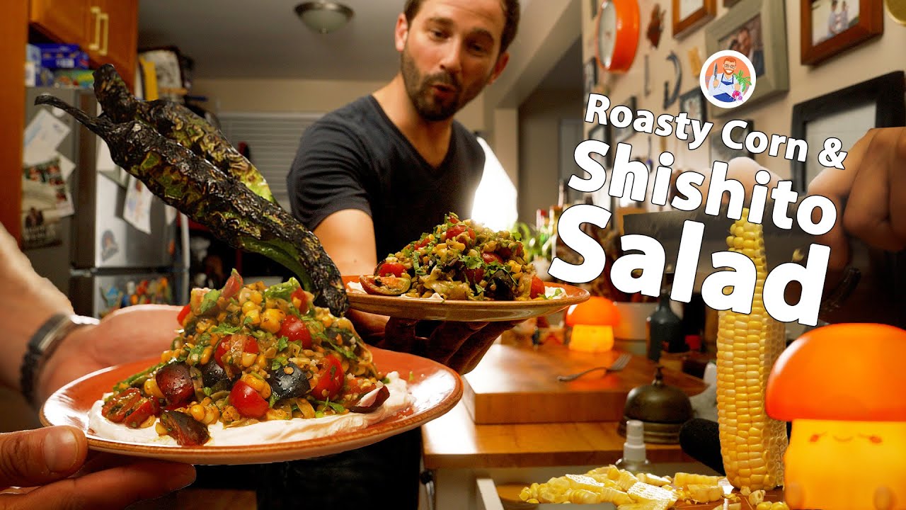 Roasted Corn and Shishito Salad with Labneh