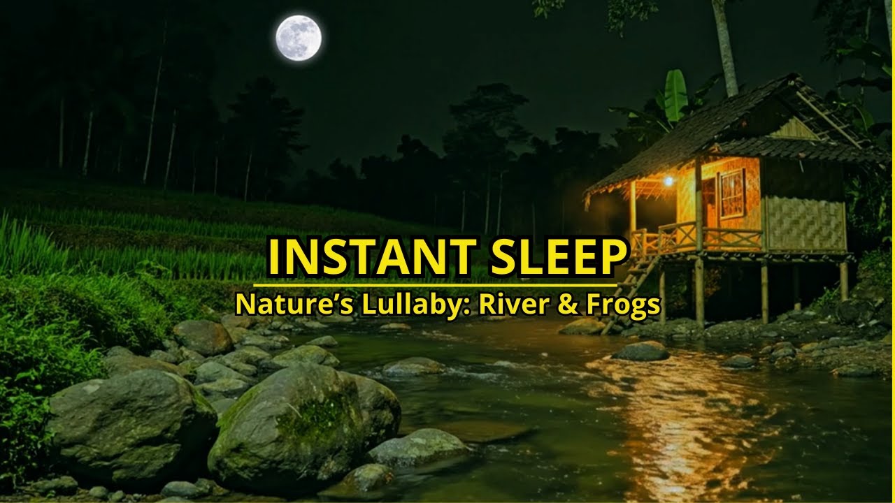 Midnight Relaxation: Symphony of River, Crickets, and Frogs in the Wild