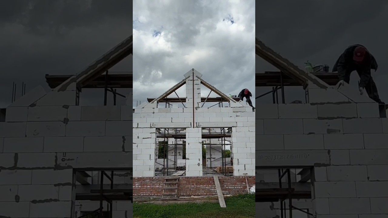 Как сделать фронтон из газоблока с армопоясом/ Gable from Aerated Concrete with Reinforced Belt