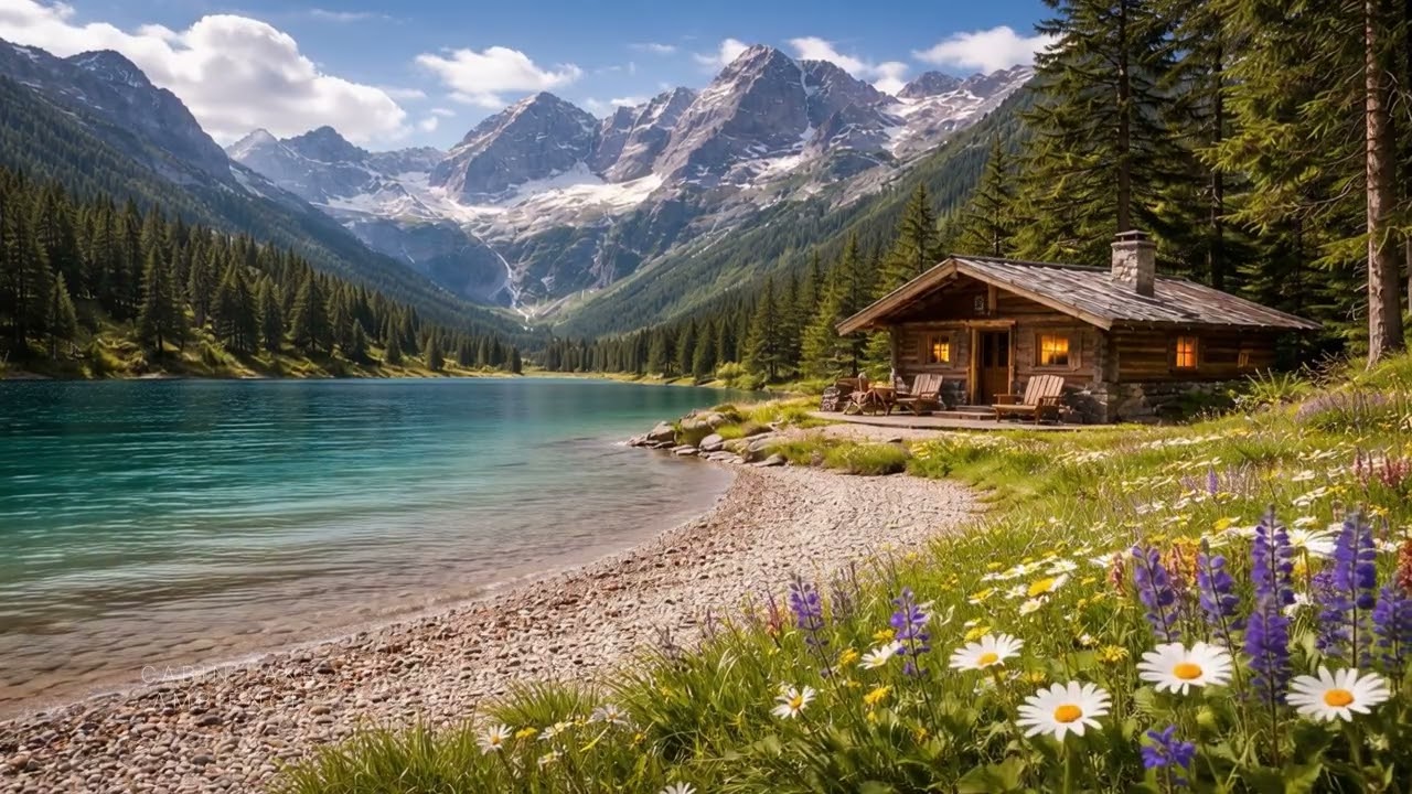 Alpine Meadow & Lake Cabin 8H #44 | Relaxing Nature Sounds for Deep Sleep 4K | Lengau Lee