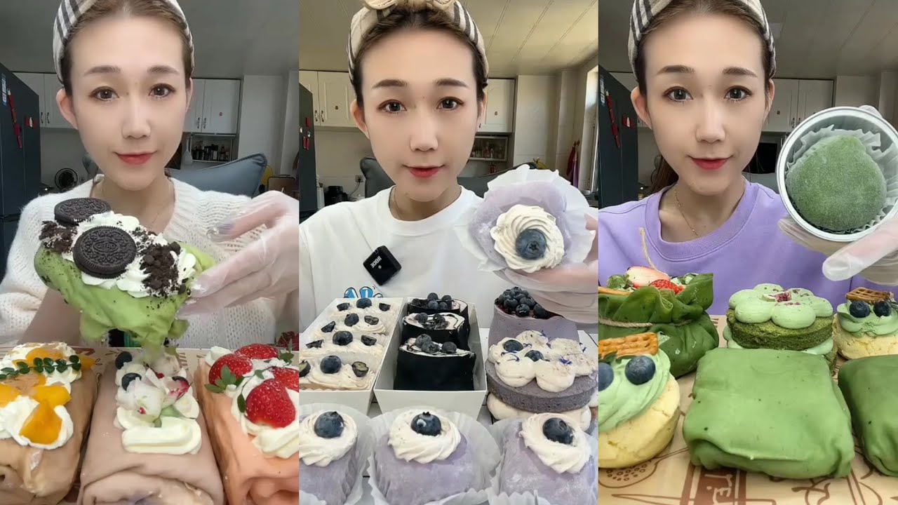ASMR 🫐 Blueberry Cake,Towel Roll,Matcha Cake,Mochi,Mini Cake | Soft & Satisfying Eating Sounds #asmr