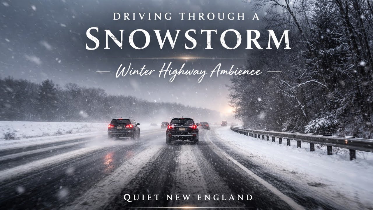 Snowstorm Highway Drive | Winter Driving Ambience (New England Natural Sound)