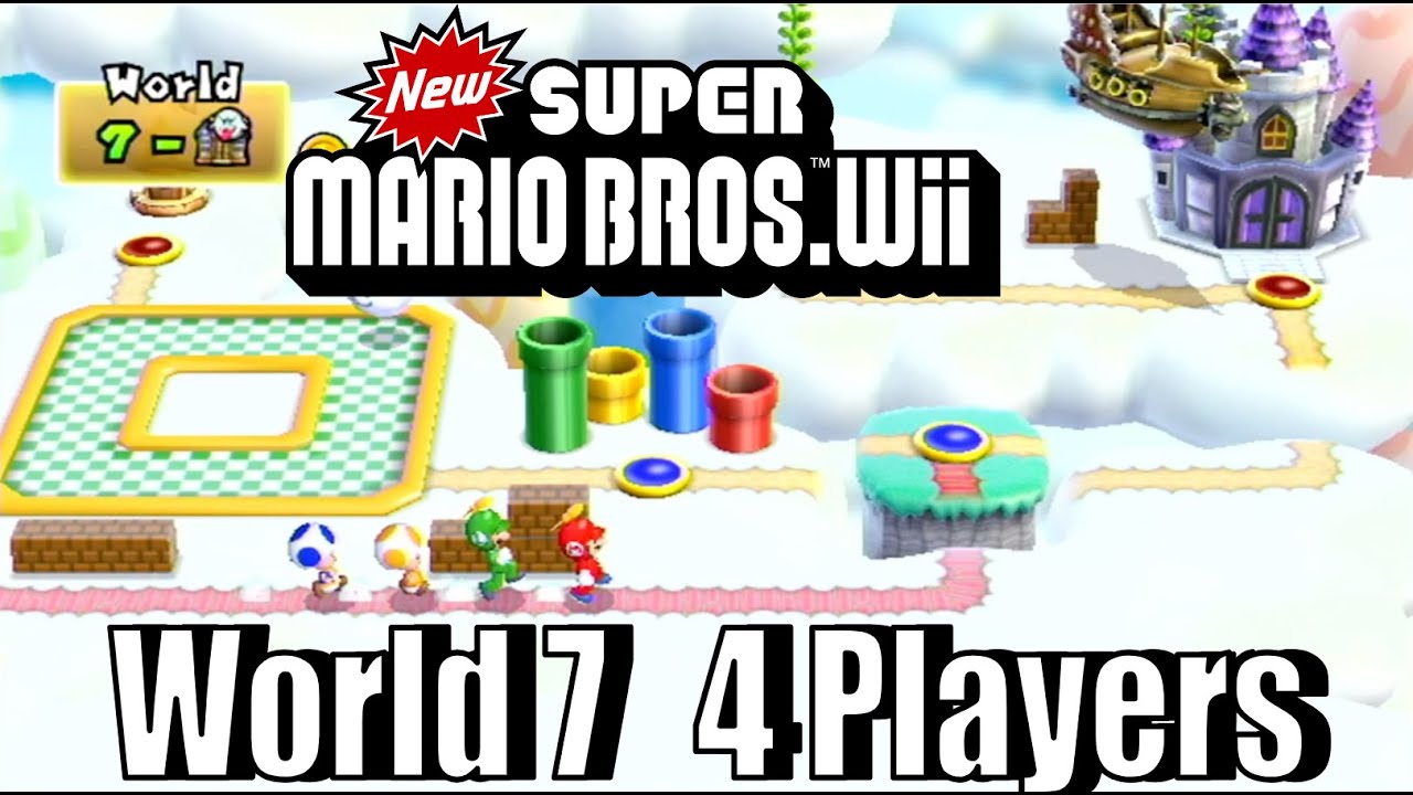 New Super Mario Bros Wii 4 Players World 7 Part 2 [100%]