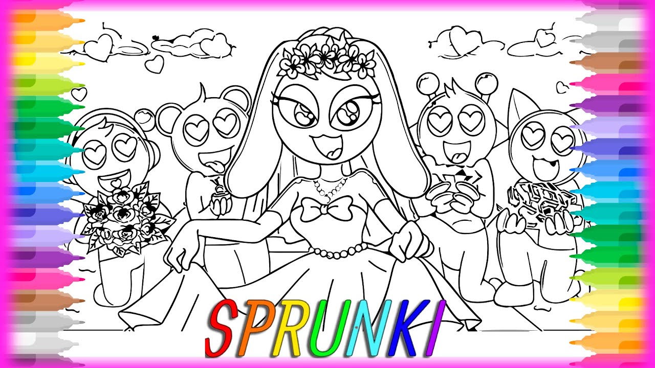 Incredibox SPRUNKI - Pinki getting married? Coloring Pages | Satisfying Coloring SPRUNKI Characters