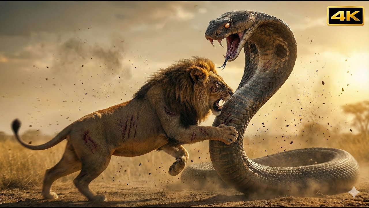 Lion King vs GIANT Cobra 🦁🐍 Sư Tử Đại Chiến Quái Vật Khổng Lồ | Realistic 4K #Shorts