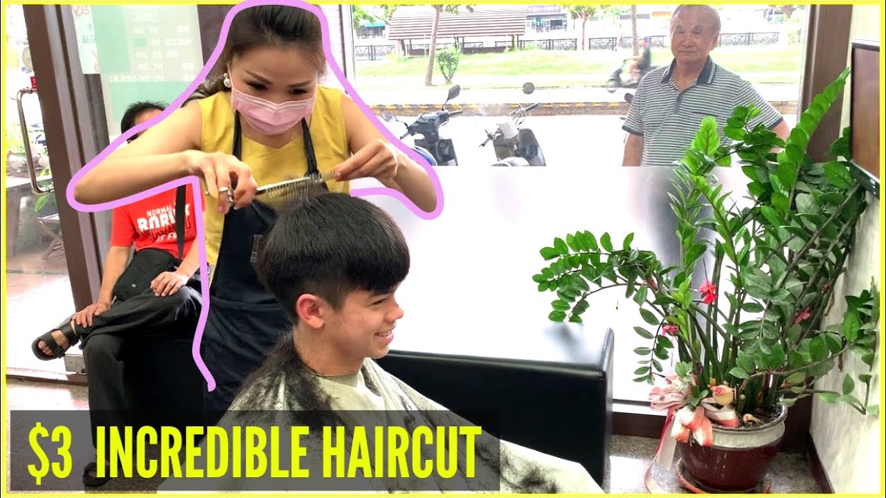 $3 Taiwan Quality Men's Haircut ✂️ Salon Challenge. LIVING CHEAP