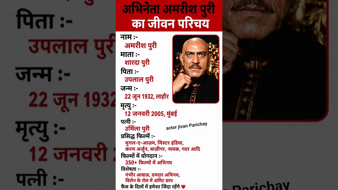 अभिनेता अमरीश पुरी का जीवन परिचय