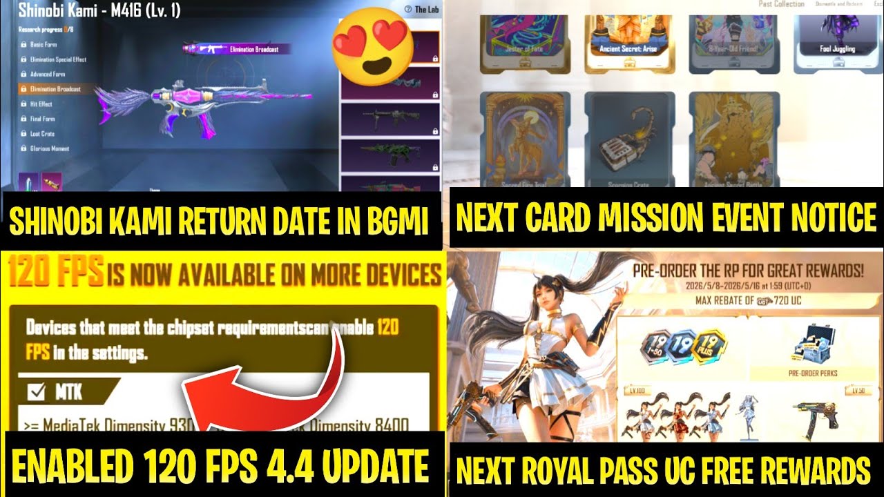 FINALLY 4.4 UPDATE 120-FPS ENABLED | SHINOBI KAMI M416 RETURN BGMI | A19 RPUC | BGMI NEW REWARD FREE