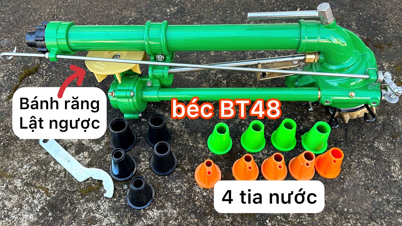 Béc BT48 - béc tưới phun mưa 4 tia nước có bánh răng lật ngược bán kính xa 48 mét