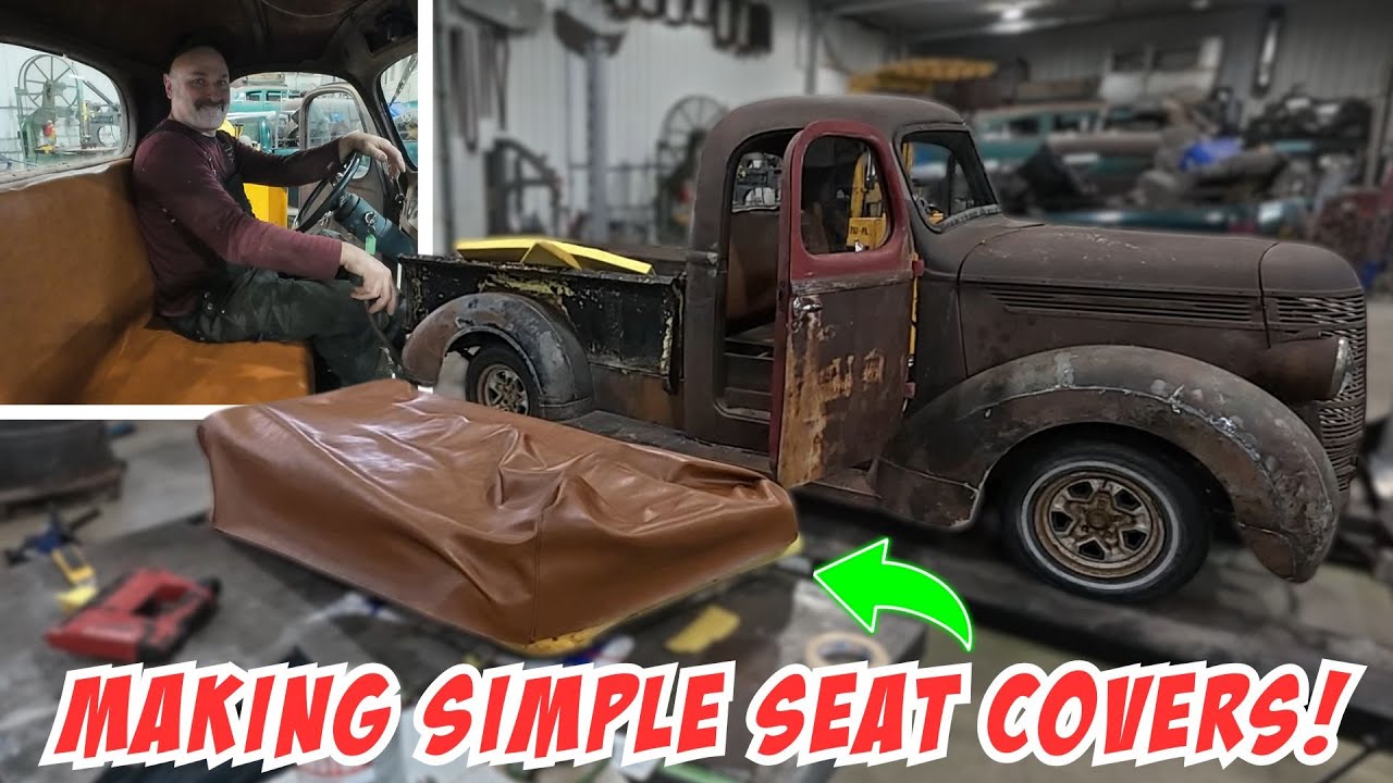 Upholstering the seat in our 38 International pickup!