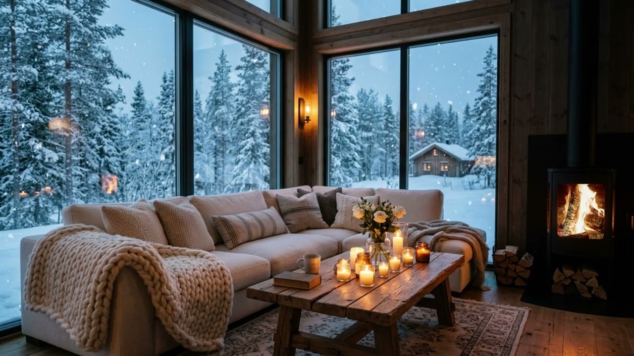 Cozy Winter Fireplace with Gentle Piano Music 🎹 Deep Sleep and Relaxing Night Ambience